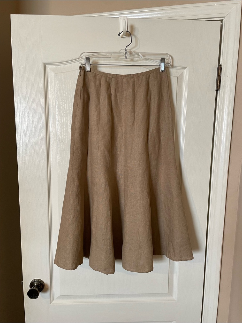 Talbots Petites Irish Linen Midi Skirt Tan A-Line Full Sweep Side Zip Size 2 VTG - Picture 8 of 8